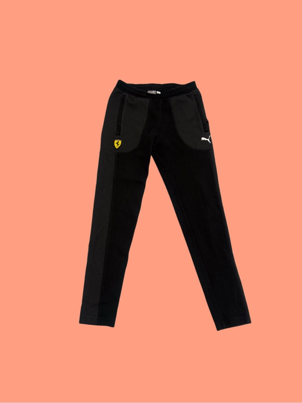 Puma Kids Black Track Joggers with Yellow Ferrari Shield